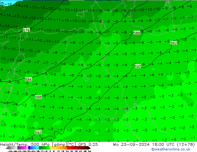 Z500/Rain (+SLP)/Z850 GFS 0.25  23.09.2024 18 UTC