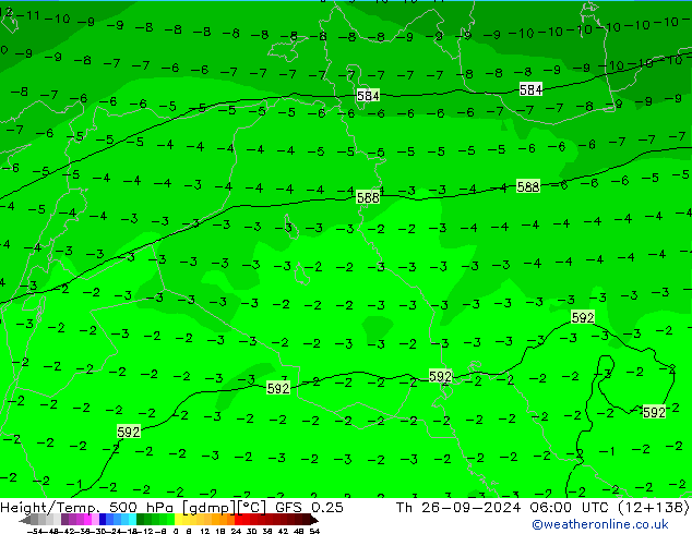 Z500/Rain (+SLP)/Z850 GFS 0.25 Čt 26.09.2024 06 UTC