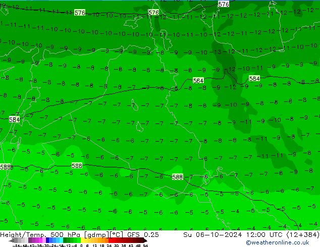 Z500/Rain (+SLP)/Z850 GFS 0.25 dom 06.10.2024 12 UTC