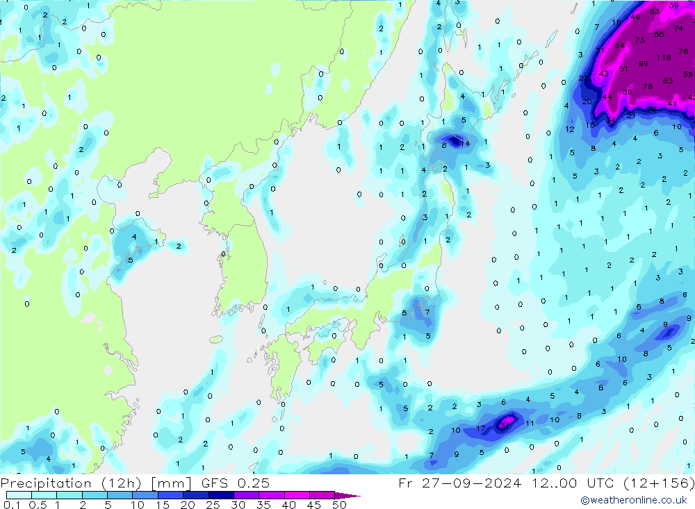 Yağış (12h) GFS 0.25 Cu 27.09.2024 00 UTC