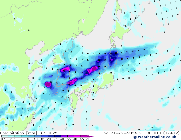 Yağış GFS 0.25 Cts 21.09.2024 00 UTC