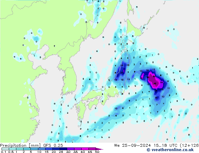 Precipitation GFS 0.25 We 25.09.2024 18 UTC