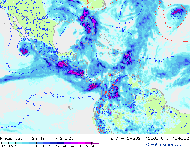 Precipitation (12h) GFS 0.25 Tu 01.10.2024 00 UTC