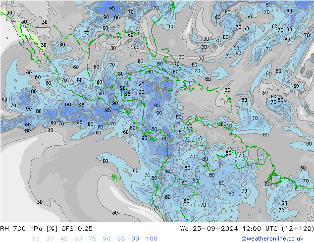 Humedad rel. 700hPa GFS 0.25 mié 25.09.2024 12 UTC