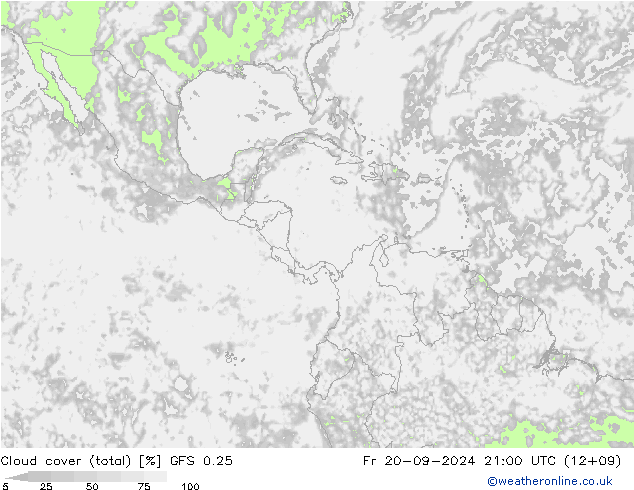 Nubi (totali) GFS 0.25 ven 20.09.2024 21 UTC