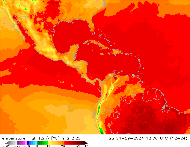 Temperature High (2m) GFS 0.25 Sa 21.09.2024 12 UTC