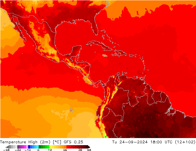 Temperature High (2m) GFS 0.25 Tu 24.09.2024 18 UTC