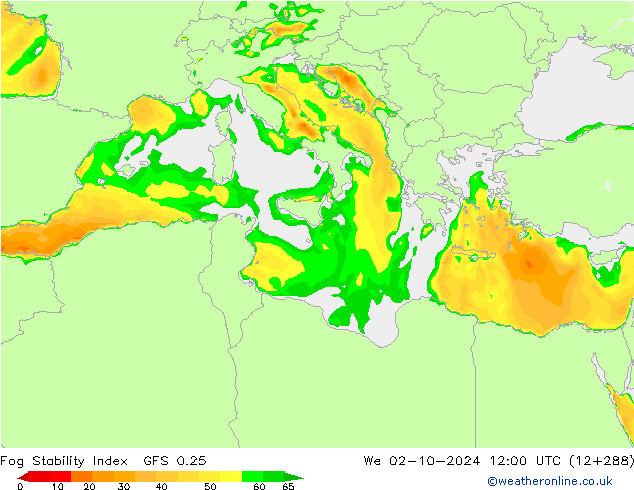 Fog Stability Index GFS 0.25 We 02.10.2024 12 UTC