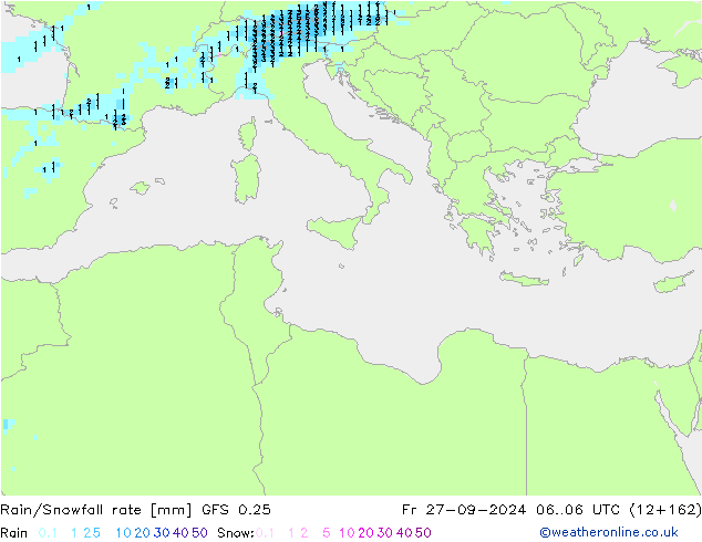 Rain/Snowfall rate GFS 0.25 Pá 27.09.2024 06 UTC