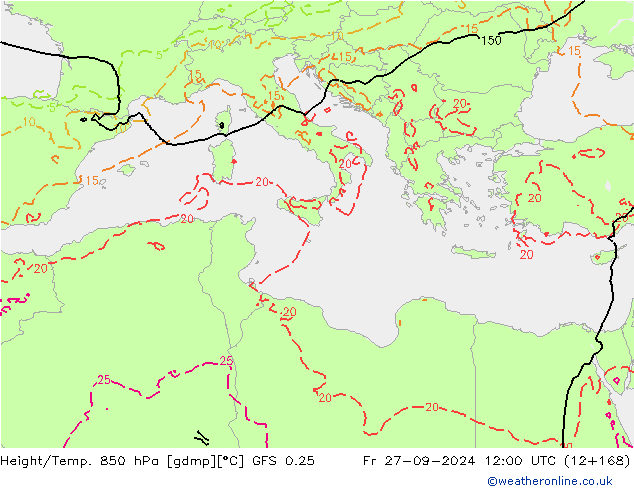 Z500/Regen(+SLP)/Z850 GFS 0.25 vr 27.09.2024 12 UTC