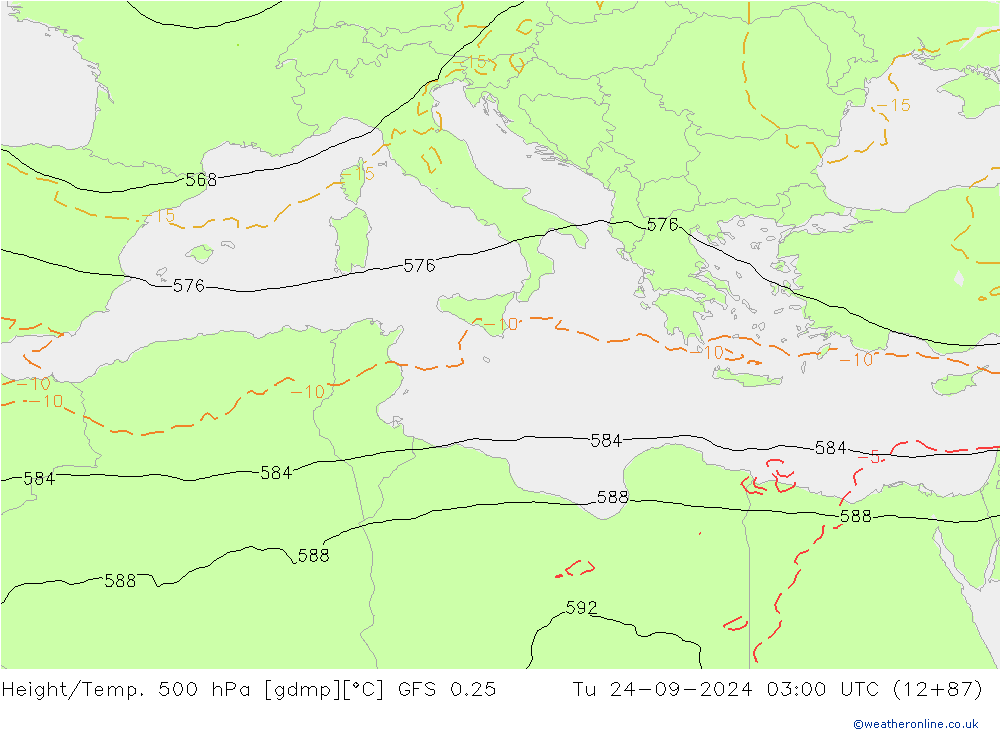 Z500/Rain (+SLP)/Z850 GFS 0.25  24.09.2024 03 UTC