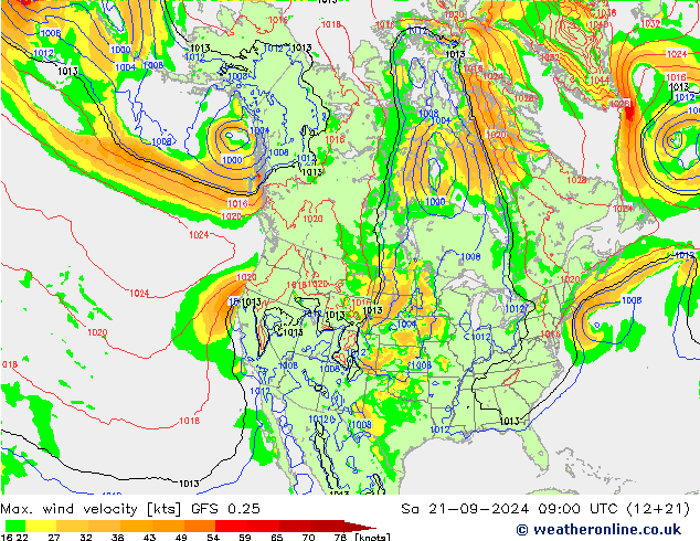 Maks. Rüzgar Hızı GFS 0.25 Cts 21.09.2024 09 UTC