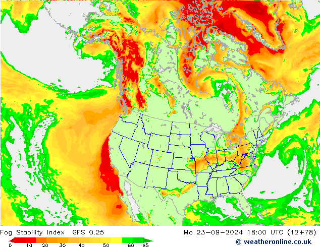 Fog Stability Index GFS 0.25 pon. 23.09.2024 18 UTC