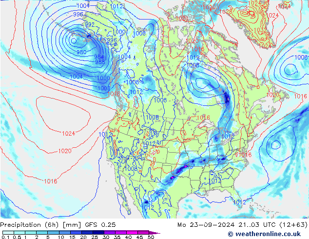 Z500/Rain (+SLP)/Z850 GFS 0.25 Po 23.09.2024 03 UTC