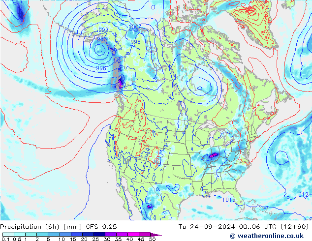 Z500/Rain (+SLP)/Z850 GFS 0.25  24.09.2024 06 UTC