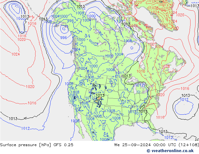 Luchtdruk (Grond) GFS 0.25 wo 25.09.2024 00 UTC