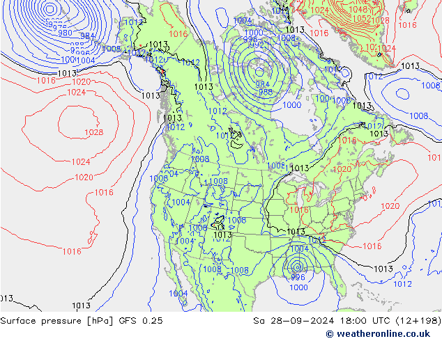 приземное давление GFS 0.25 сб 28.09.2024 18 UTC