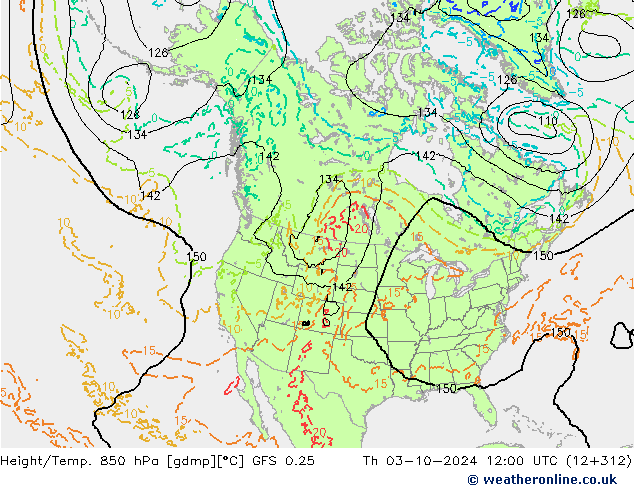 Z500/Rain (+SLP)/Z850 GFS 0.25 Qui 03.10.2024 12 UTC