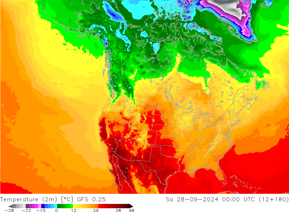 Temperature (2m) GFS 0.25 So 28.09.2024 00 UTC