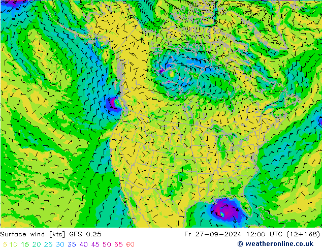 Bodenwind GFS 0.25 Fr 27.09.2024 12 UTC