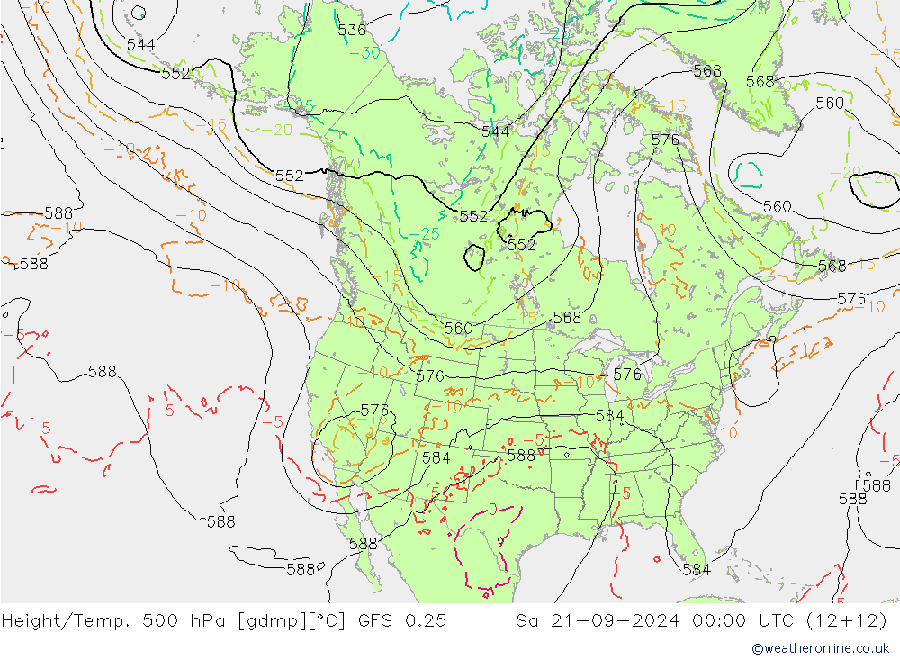 Height/Temp. 500 hPa GFS 0.25 sab 21.09.2024 00 UTC