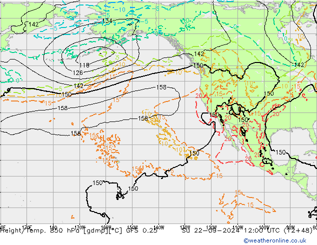 Z500/Rain (+SLP)/Z850 GFS 0.25 Dom 22.09.2024 12 UTC