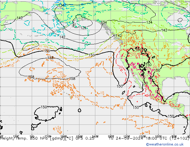 Z500/Rain (+SLP)/Z850 GFS 0.25 Tu 24.09.2024 18 UTC