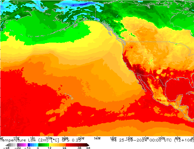 Min.  (2m) GFS 0.25  25.09.2024 00 UTC