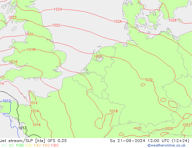 Jet stream/SLP GFS 0.25 So 21.09.2024 12 UTC