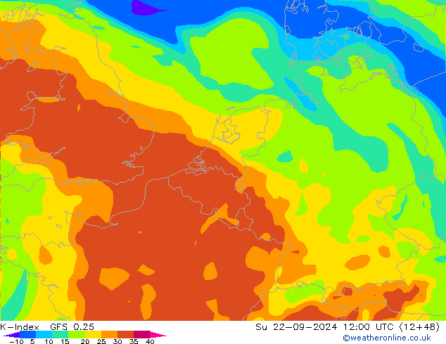 K-İndeksi GFS 0.25 Paz 22.09.2024 12 UTC