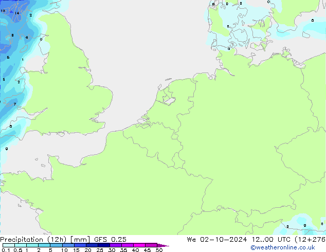 Precipitación (12h) GFS 0.25 mié 02.10.2024 00 UTC