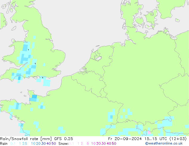 Regen/Schneefallrate GFS 0.25 Fr 20.09.2024 15 UTC