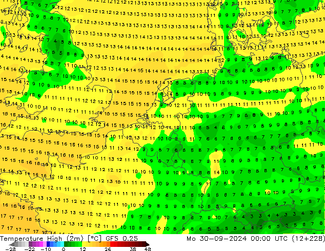 Temperature High (2m) GFS 0.25 Mo 30.09.2024 00 UTC