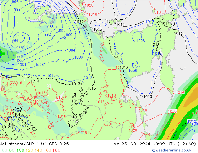 Jet stream/SLP GFS 0.25 Po 23.09.2024 00 UTC