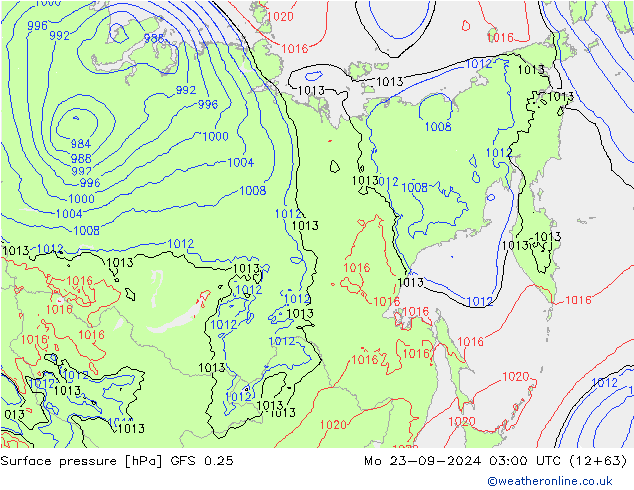 Surface pressure GFS 0.25 Mo 23.09.2024 03 UTC