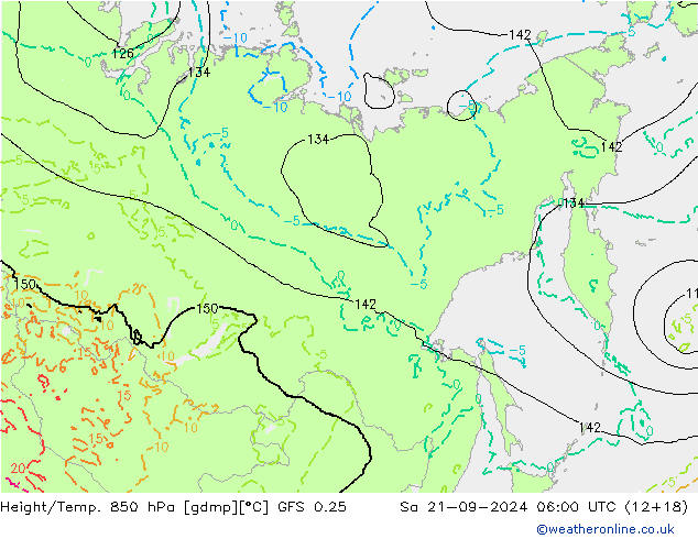 Height/Temp. 850 hPa GFS 0.25 Sa 21.09.2024 06 UTC