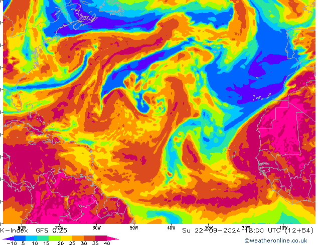 K-Index GFS 0.25 Вс 22.09.2024 18 UTC