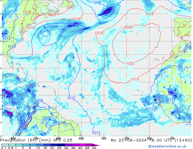 Z500/Rain (+SLP)/Z850 GFS 0.25 lun 23.09.2024 00 UTC