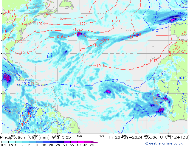 Z500/Rain (+SLP)/Z850 GFS 0.25 czw. 26.09.2024 06 UTC