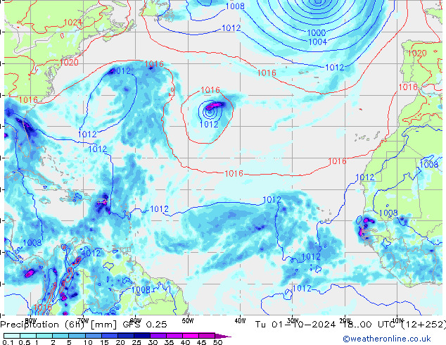 Z500/Rain (+SLP)/Z850 GFS 0.25 вт 01.10.2024 00 UTC