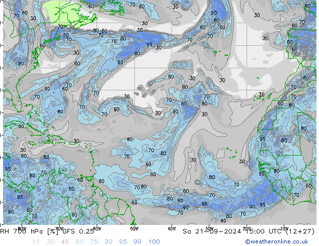 RH 700 hPa GFS 0.25 Sáb 21.09.2024 15 UTC