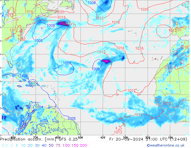 Precipitation accum. GFS 0.25  20.09.2024 21 UTC