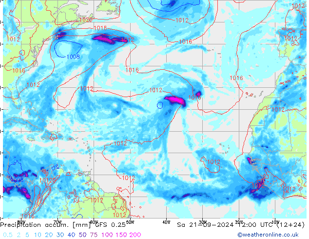 Precipitation accum. GFS 0.25 Sa 21.09.2024 12 UTC