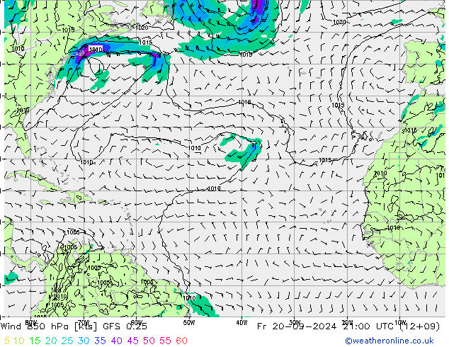 Wind 850 hPa GFS 0.25 Pá 20.09.2024 21 UTC