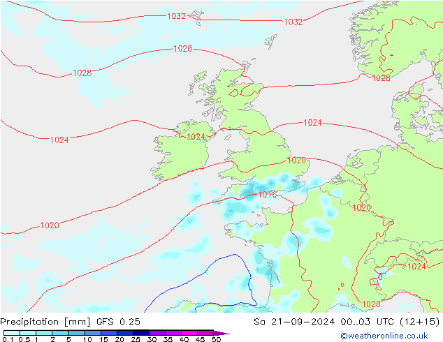 Srážky GFS 0.25 So 21.09.2024 03 UTC