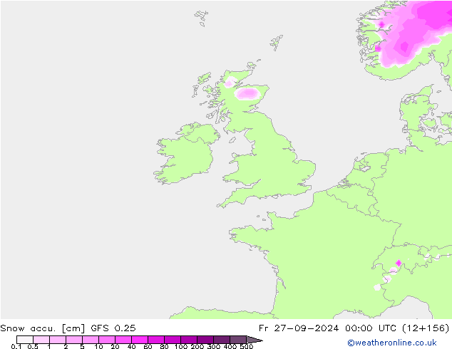 Snow accu. GFS 0.25 Fr 27.09.2024 00 UTC