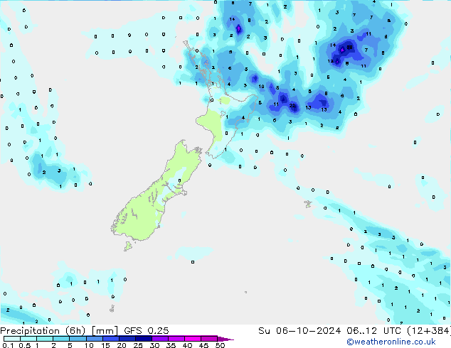 Z500/Rain (+SLP)/Z850 GFS 0.25 So 06.10.2024 12 UTC