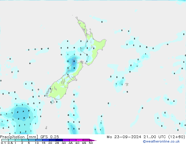 Neerslag GFS 0.25 ma 23.09.2024 00 UTC