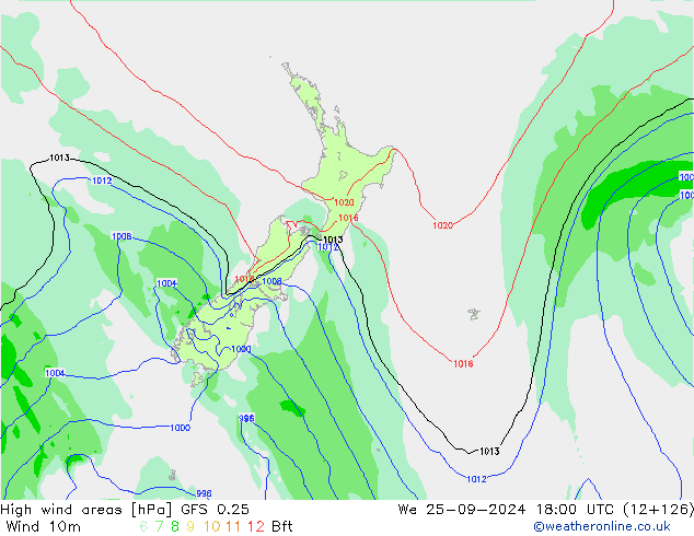 yüksek rüzgarlı alanlar GFS 0.25 Çar 25.09.2024 18 UTC