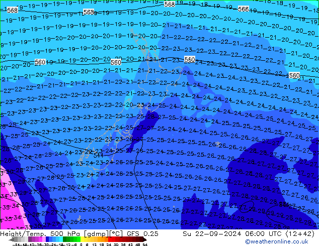 Z500/Rain (+SLP)/Z850 GFS 0.25 So 22.09.2024 06 UTC